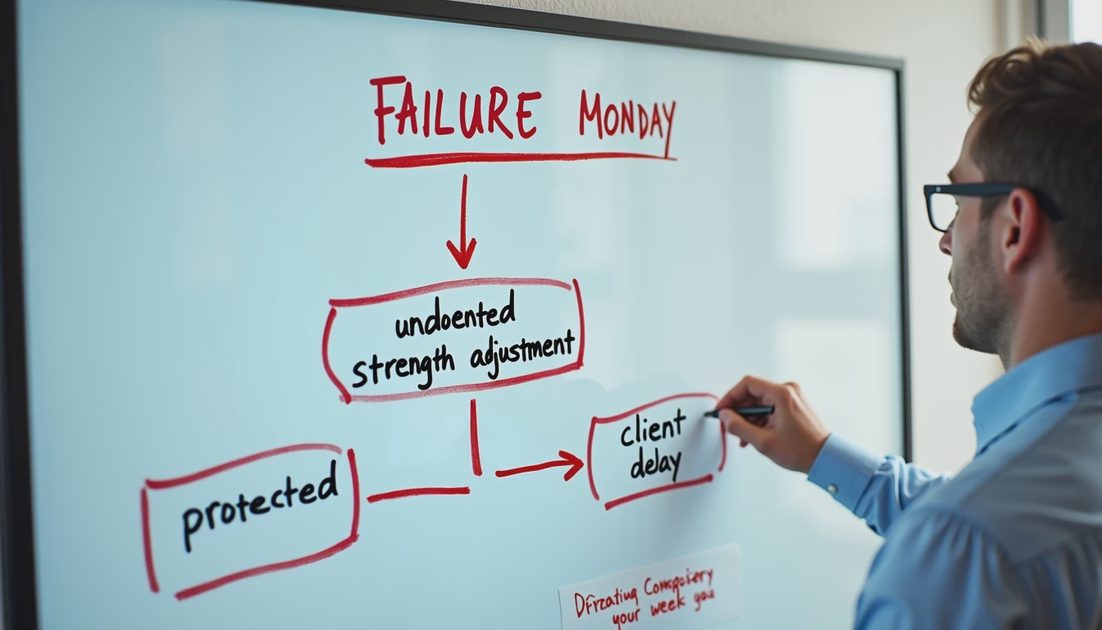 Root cause diagram of a Monday that failed due to silent strength change